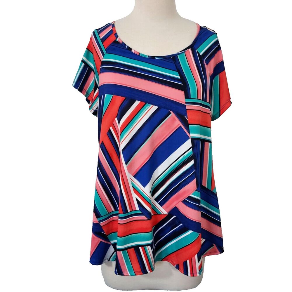 Per Seption Concept Shirt Top Womens XL Strappy Cold Shoulder Stretch Flowy